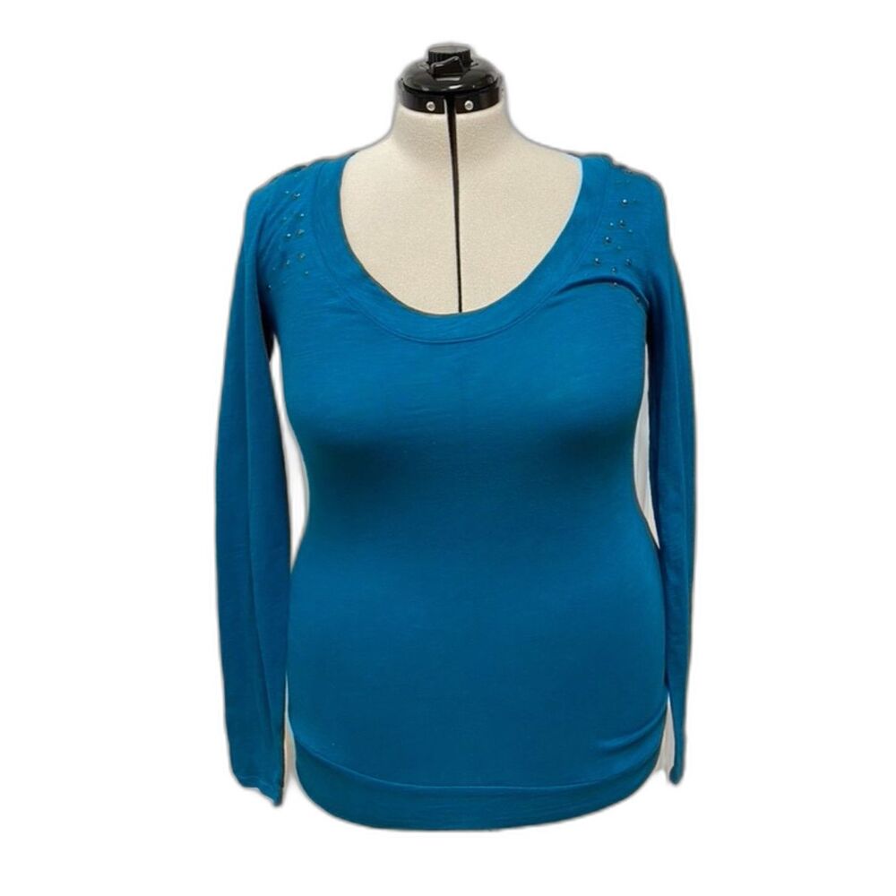 Eyelash Couture teal blue long sleeve top with metallic studs. Size large